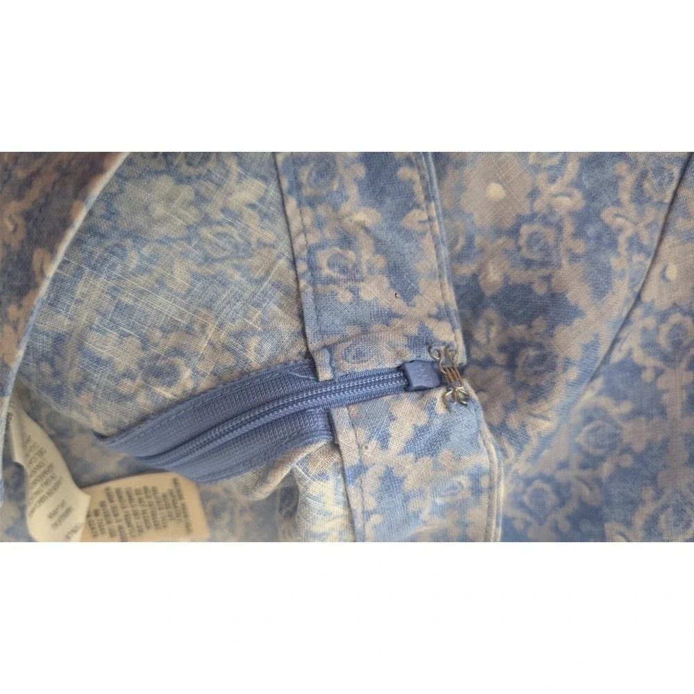 LL Bean Linen Floral Blue Maxi Skirt Classic Fit Sz 18 Beachy Coastal